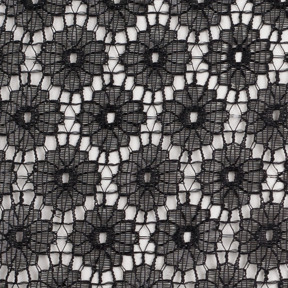 Metallic Black/Black Nylon Floral Lace