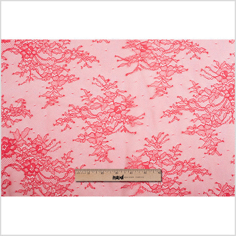 Re-Embroidered Lace with Scalloped Edge - Red Floral