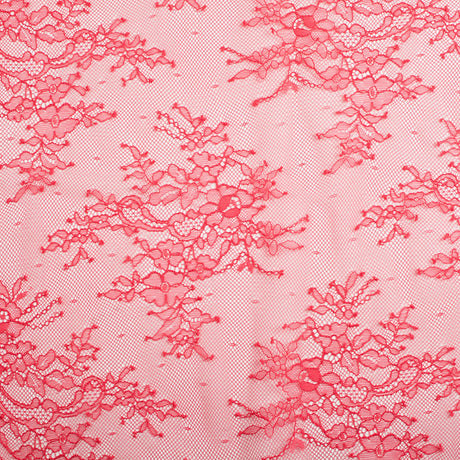 Re-Embroidered Lace with Scalloped Edge - Red Floral