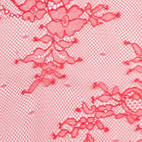 Re-Embroidered Lace with Scalloped Edge - Red Floral