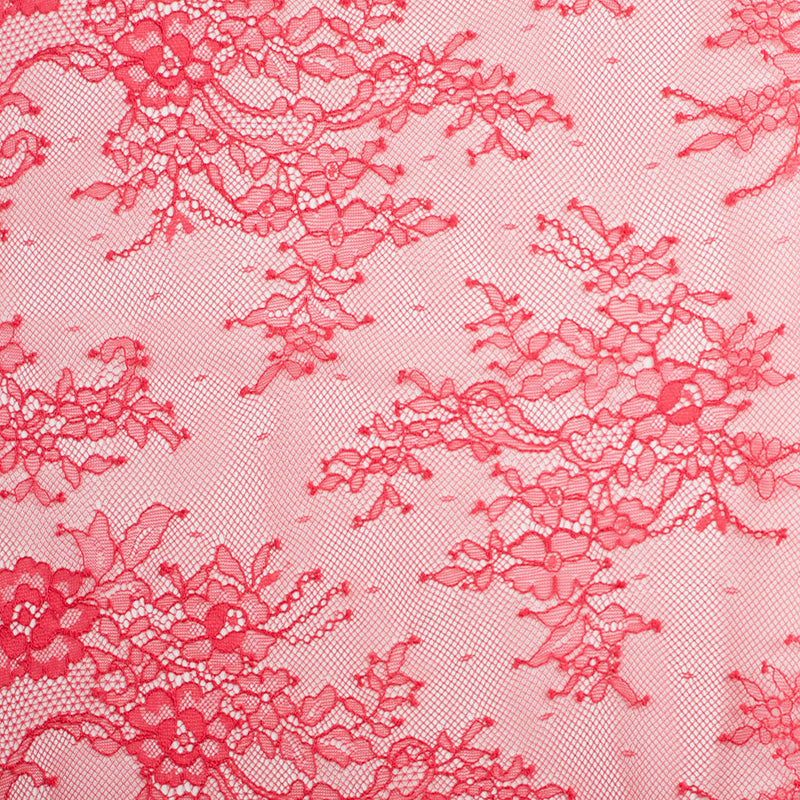 Re-Embroidered Lace with Scalloped Edge - Red Floral