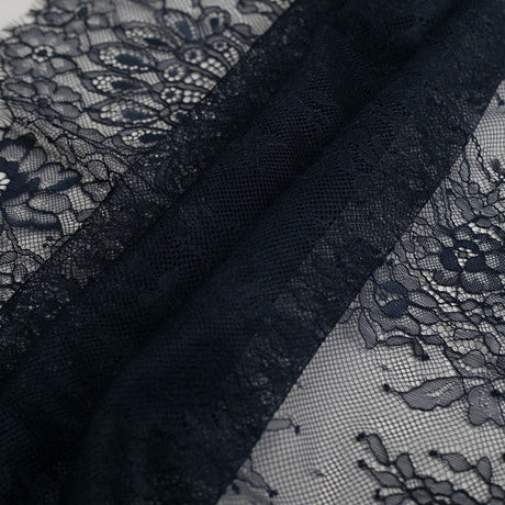 Re-Embroidered Lace with Scalloped Edge - Navy Floral
