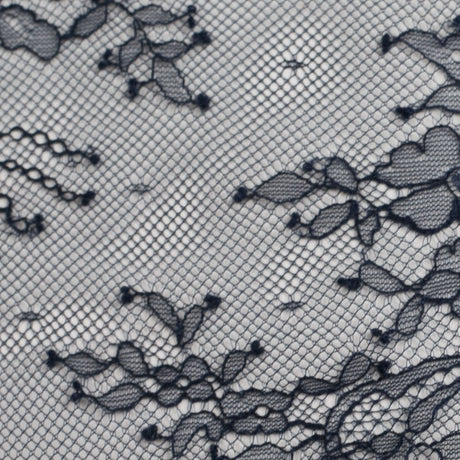 Re-Embroidered Lace with Scalloped Edge - Navy Floral