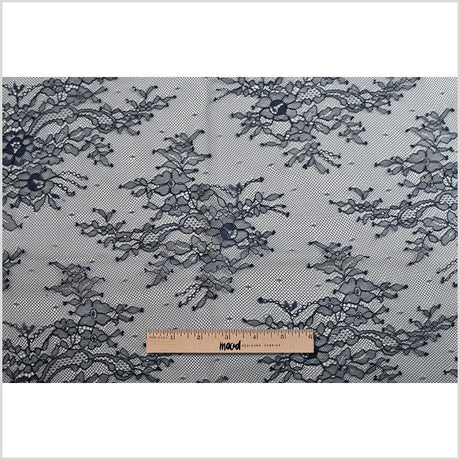 Re-Embroidered Lace with Scalloped Edge - Navy Floral