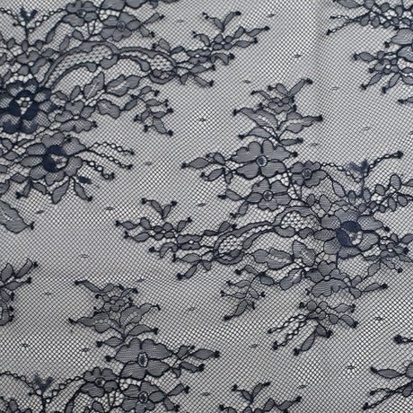Re-Embroidered Lace with Scalloped Edge - Navy Floral