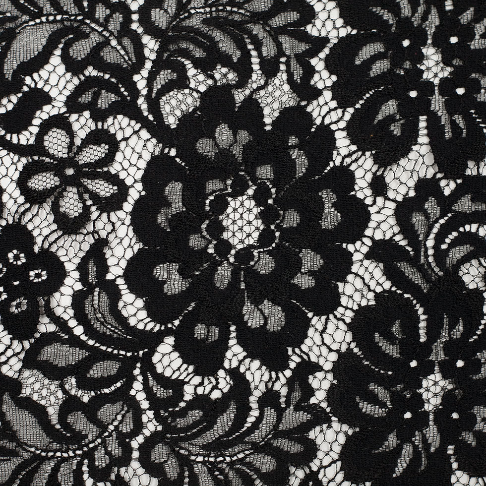 9" Jet Black Scallop-Edged Floral Lace Trim