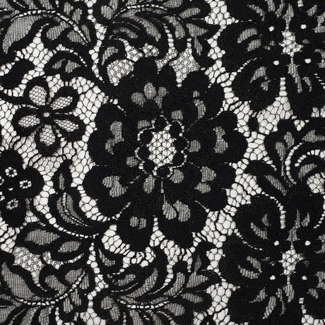 9" Jet Black Scallop-Edged Floral Lace Trim