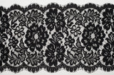 9" Jet Black Scallop-Edged Floral Lace Trim
