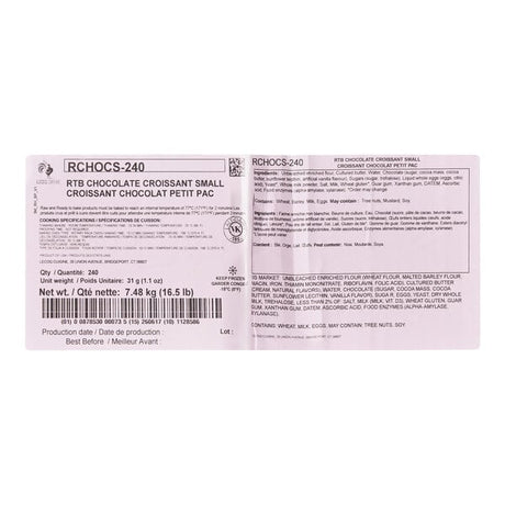 LeCoq Cuisine Ready-to-Bake Small Chocolate Croissant 1.1 oz. - 240/Case