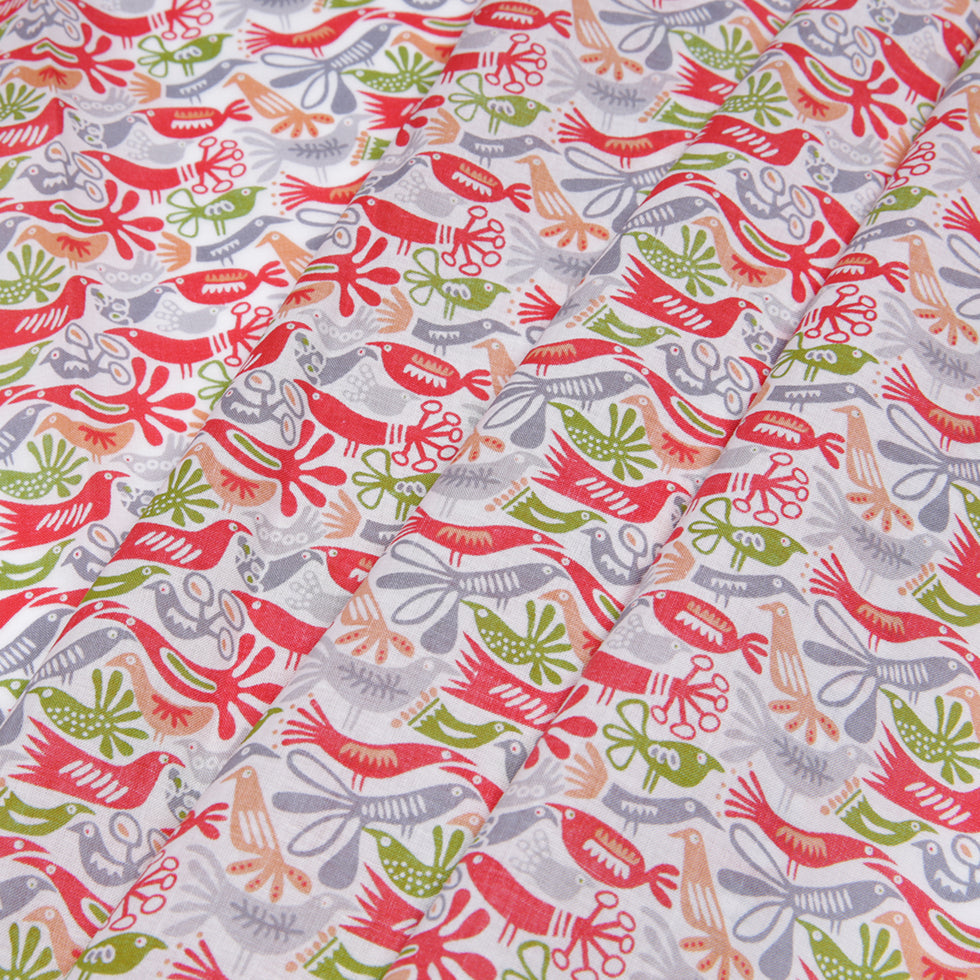 Cotton Voile - Red, Orange and Green Animal