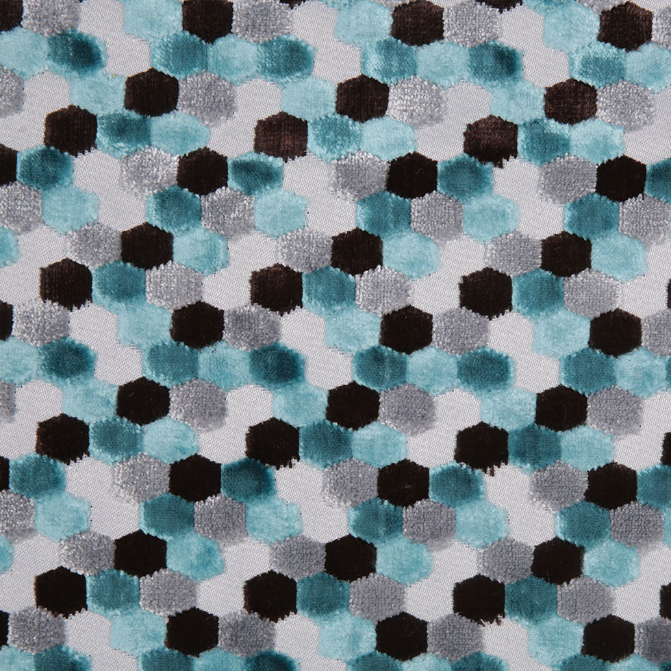 Aqua Laser-Cut Geometric Polyester Velvet