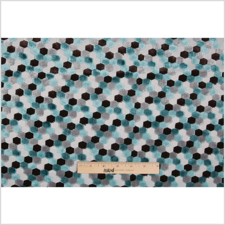 Aqua Laser-Cut Geometric Polyester Velvet