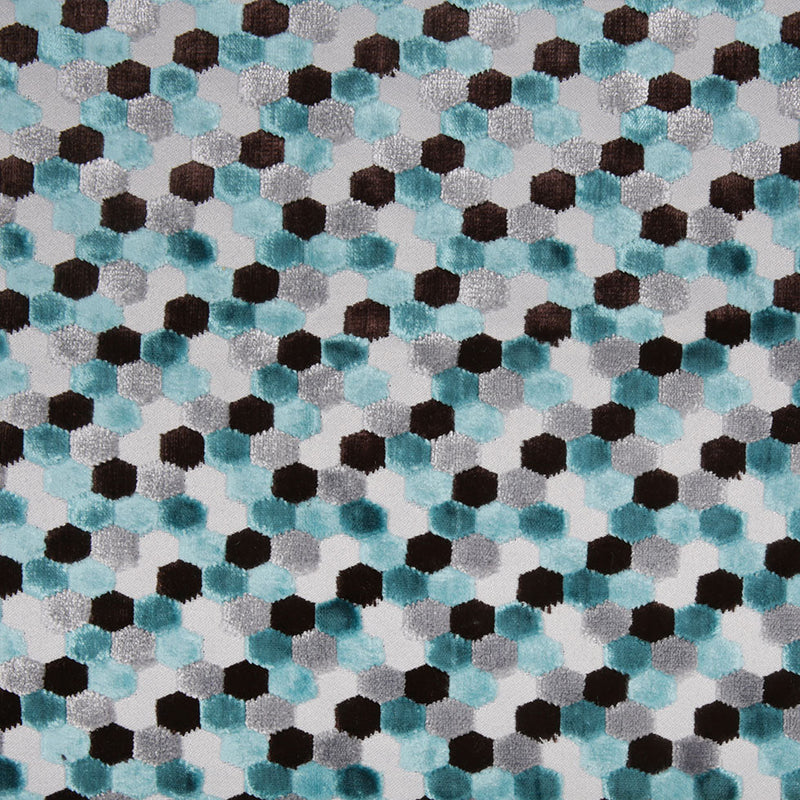 Aqua Laser-Cut Geometric Polyester Velvet