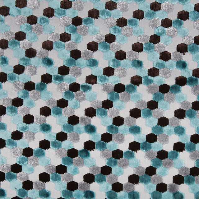 Aqua Laser-Cut Geometric Polyester Velvet