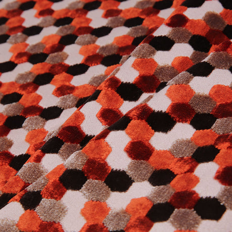 Orange Laser-Cut Geometric Polyester Velvet