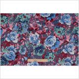 Blue/Pink/Green Rose Printed Stretch Cotton Poplin