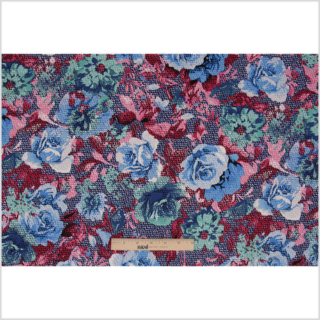 Blue/Pink/Green Rose Printed Stretch Cotton Poplin