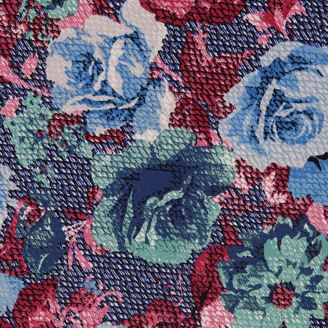 Blue/Pink/Green Rose Printed Stretch Cotton Poplin