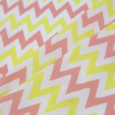 Yellow/Coral/White Zig-Zag Printed Cotton Poplin