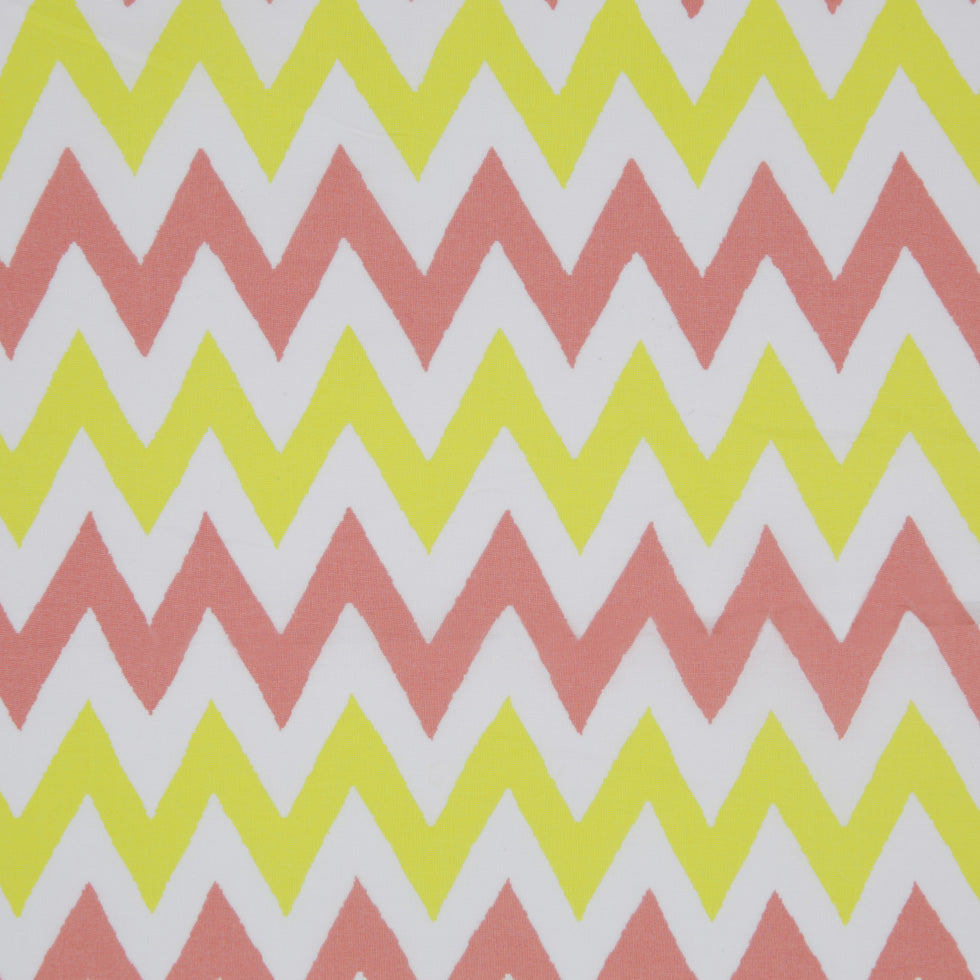 Yellow/Coral/White Zig-Zag Printed Cotton Poplin