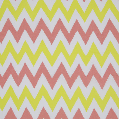 Yellow/Coral/White Zig-Zag Printed Cotton Poplin