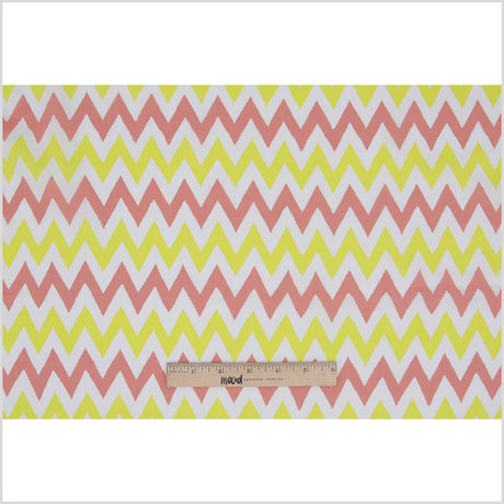 Yellow/Coral/White Zig-Zag Printed Cotton Poplin
