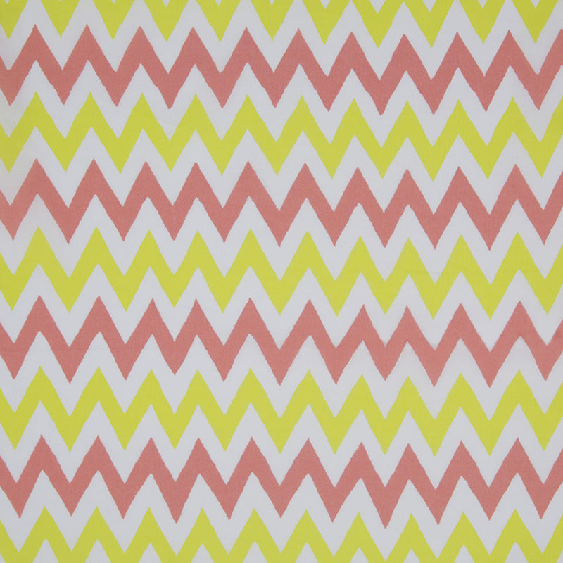 Yellow/Coral/White Zig-Zag Printed Cotton Poplin