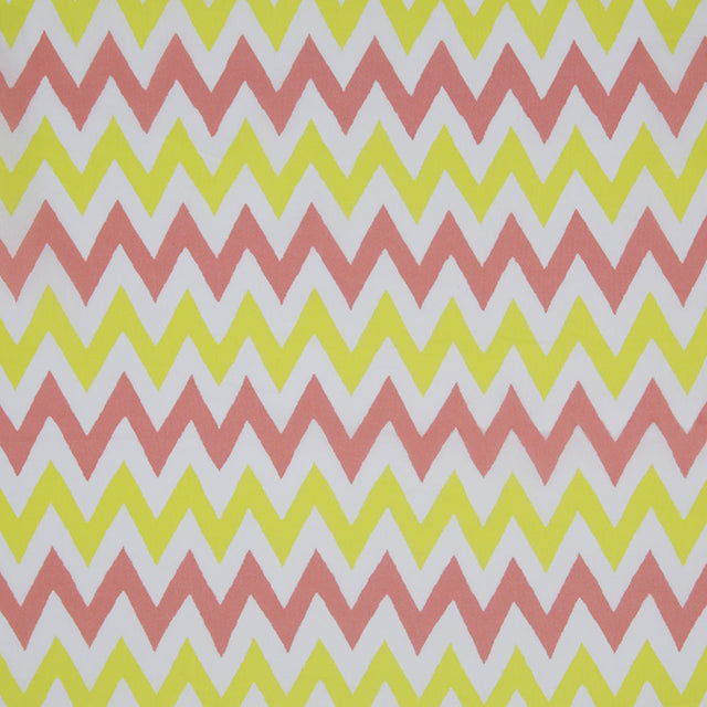 Yellow/Coral/White Zig-Zag Printed Cotton Poplin