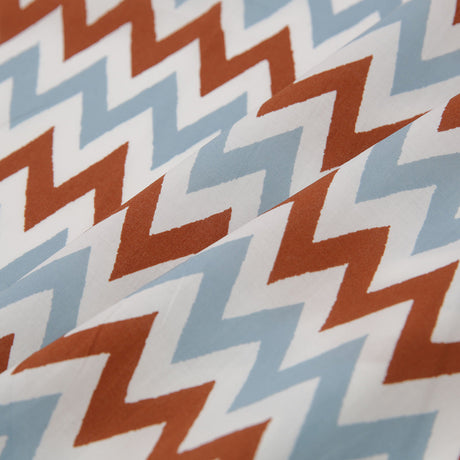 Brown/Blue/White Zig-Zag Printed Cotton Poplin