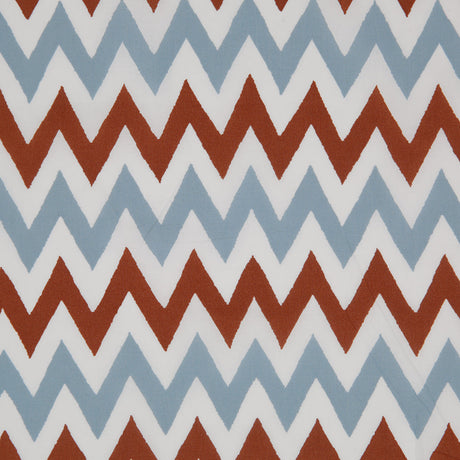 Brown/Blue/White Zig-Zag Printed Cotton Poplin