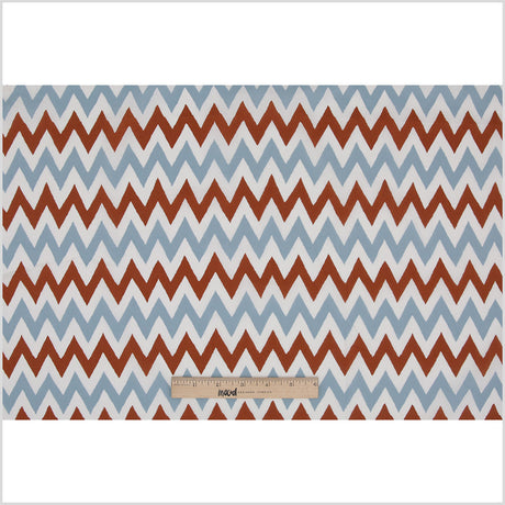 Brown/Blue/White Zig-Zag Printed Cotton Poplin