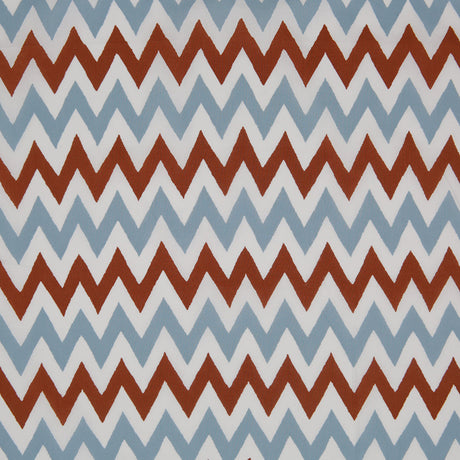 Brown/Blue/White Zig-Zag Printed Cotton Poplin