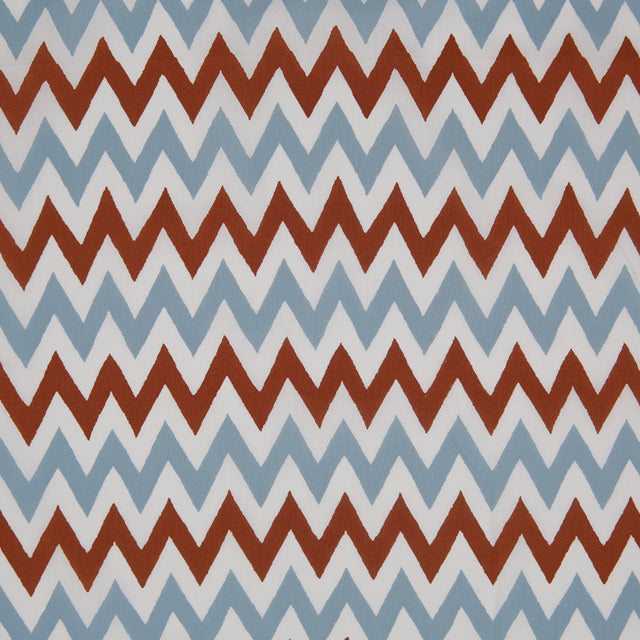 Brown/Blue/White Zig-Zag Printed Cotton Poplin