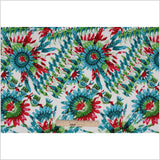 Teal/Green/Red Feather Printed Stretch Cotton Twill