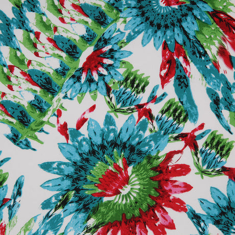 Teal/Green/Red Feather Printed Stretch Cotton Twill