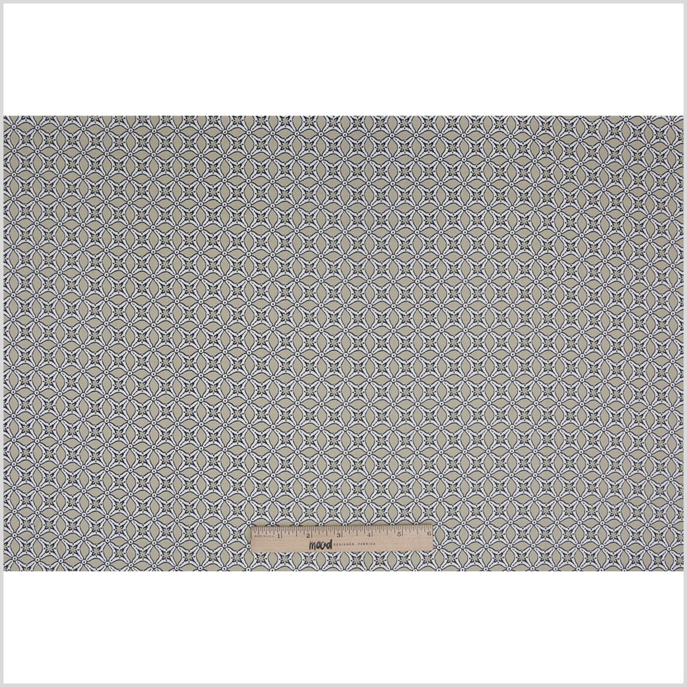 Pebble Beige Geometric Stretch Cotton Sateen
