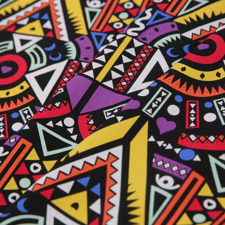 Purple/Yellow Multicolor Geometric Printed Stretch Cotton Twill