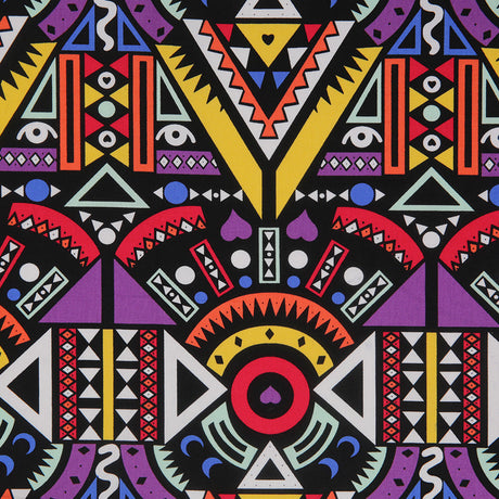 Purple/Yellow Multicolor Geometric Printed Stretch Cotton Twill