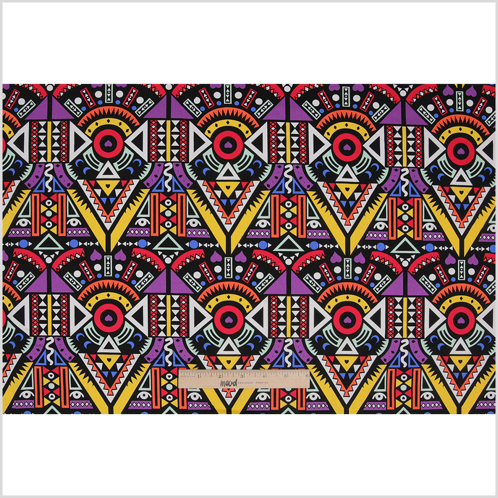 Purple/Yellow Multicolor Geometric Printed Stretch Cotton Twill