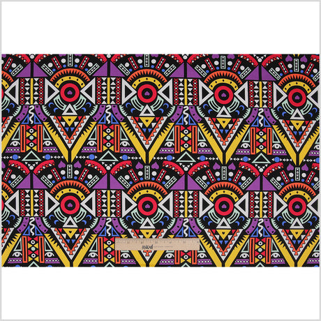 Purple/Yellow Multicolor Geometric Printed Stretch Cotton Twill