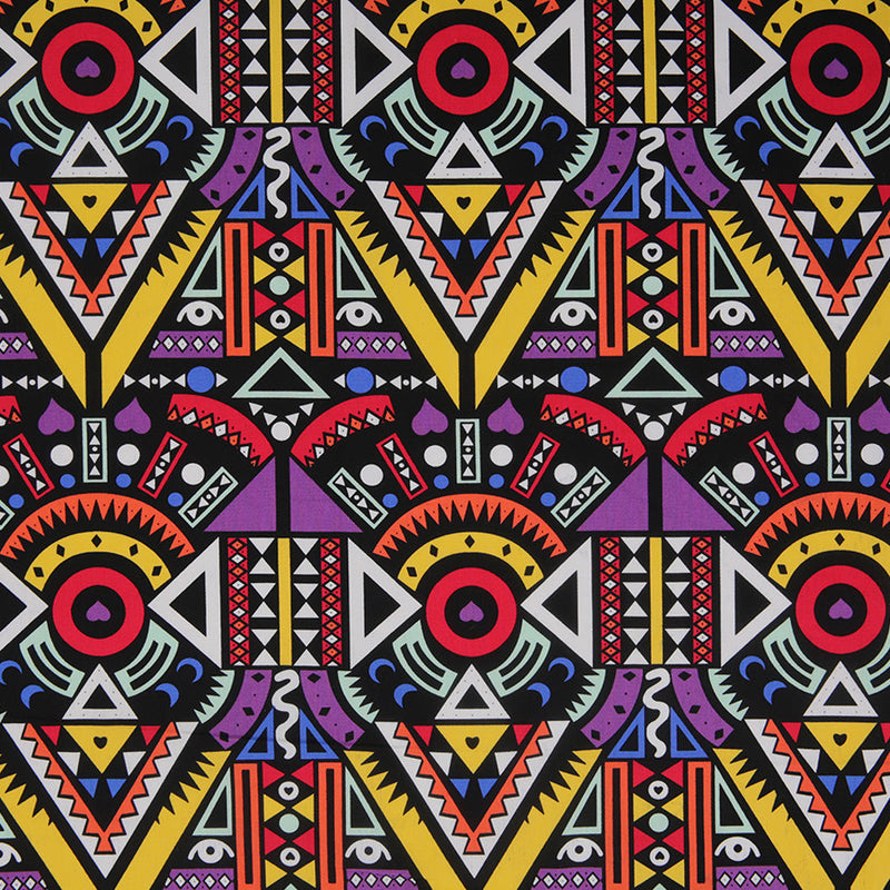 Purple/Yellow Multicolor Geometric Printed Stretch Cotton Twill