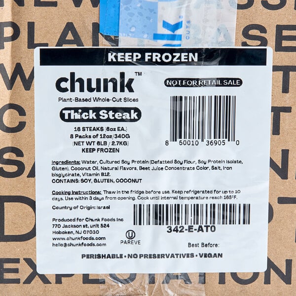 Chunk Foods Plant-Based Vegan Steak 6 oz. - 16/Case