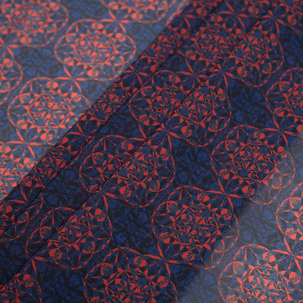 Blue/Orange/Black Kaleidoscope Digitally Printed Polyester Chiffon