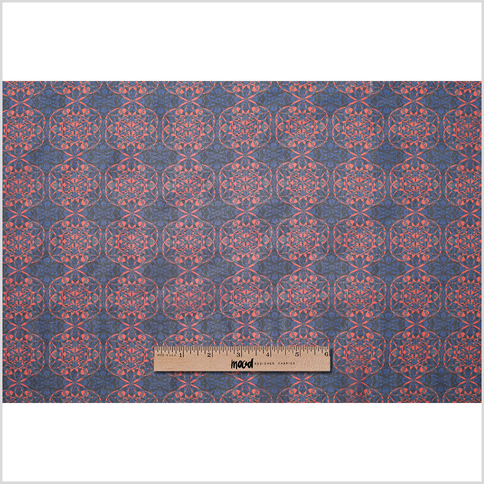 Blue/Orange/Black Kaleidoscope Digitally Printed Polyester Chiffon