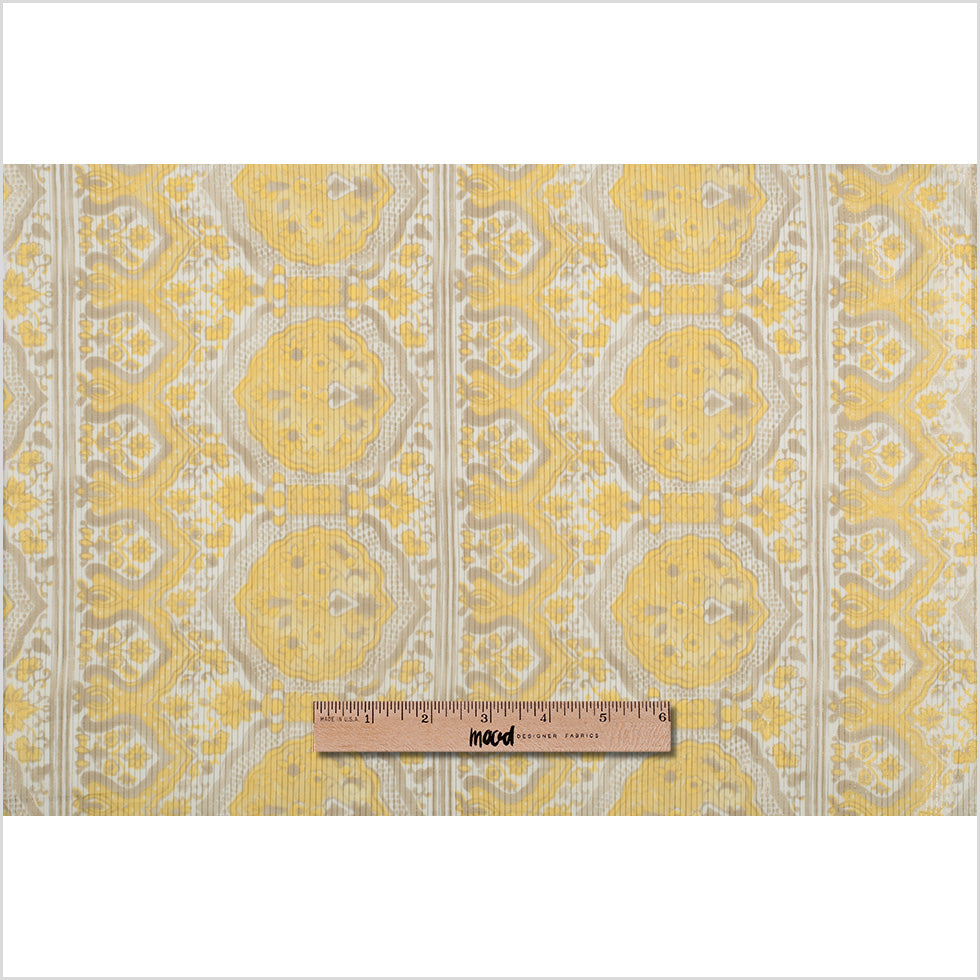 Metallic Gold/Maize Striped Floral Silk-Cotton Voile