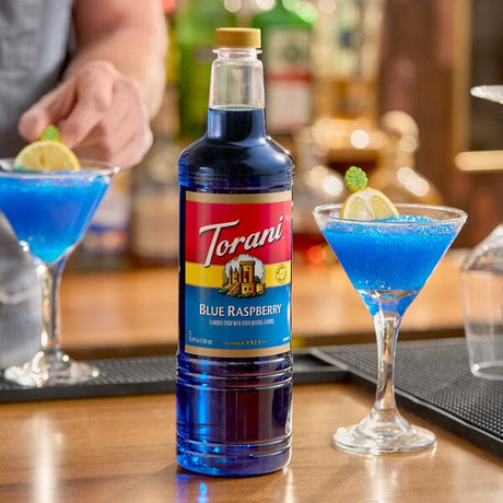 Torani Blue Raspberry Flavoring / Fruit Syrup Plastic Bottle 1 Liter - 6/Case