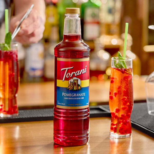 Torani Pomegranate Flavoring / Fruit Syrup Plastic Bottle 1 Liter - 6/Case