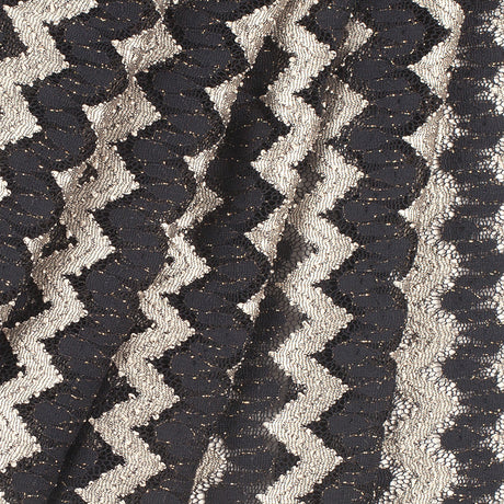 Metallic Black/Cream Zig-Zag Stretch Polyester Lacey Knit