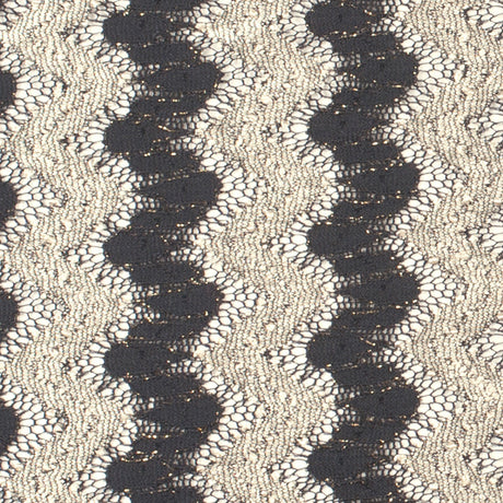 Metallic Black/Cream Zig-Zag Stretch Polyester Lacey Knit