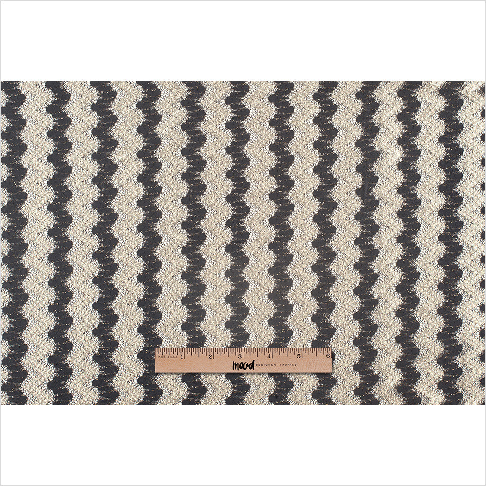 Metallic Black/Cream Zig-Zag Stretch Polyester Lacey Knit